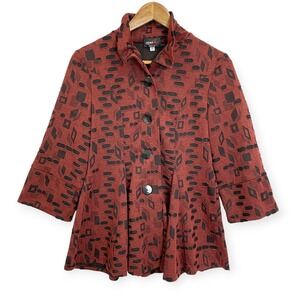 VTG Andria Lieu Rust Black Burnout Ruffle Collar Jacket Womens S Lagenlook Boho